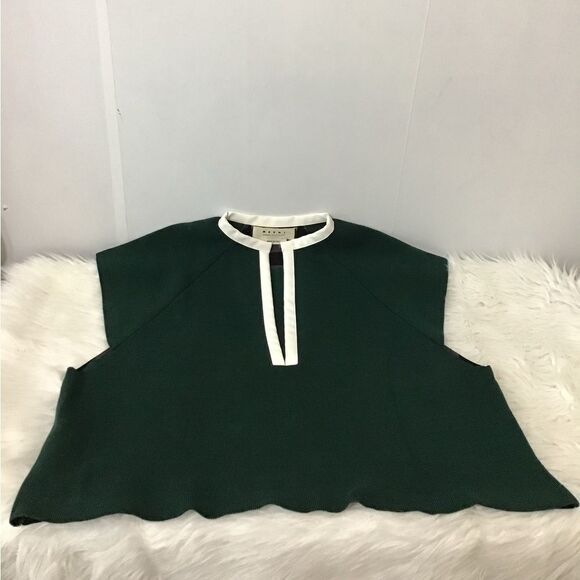 Marni Green V-Neck Faux Leather Trim Sleeveless Top Size 42 - Picture 10 of 13